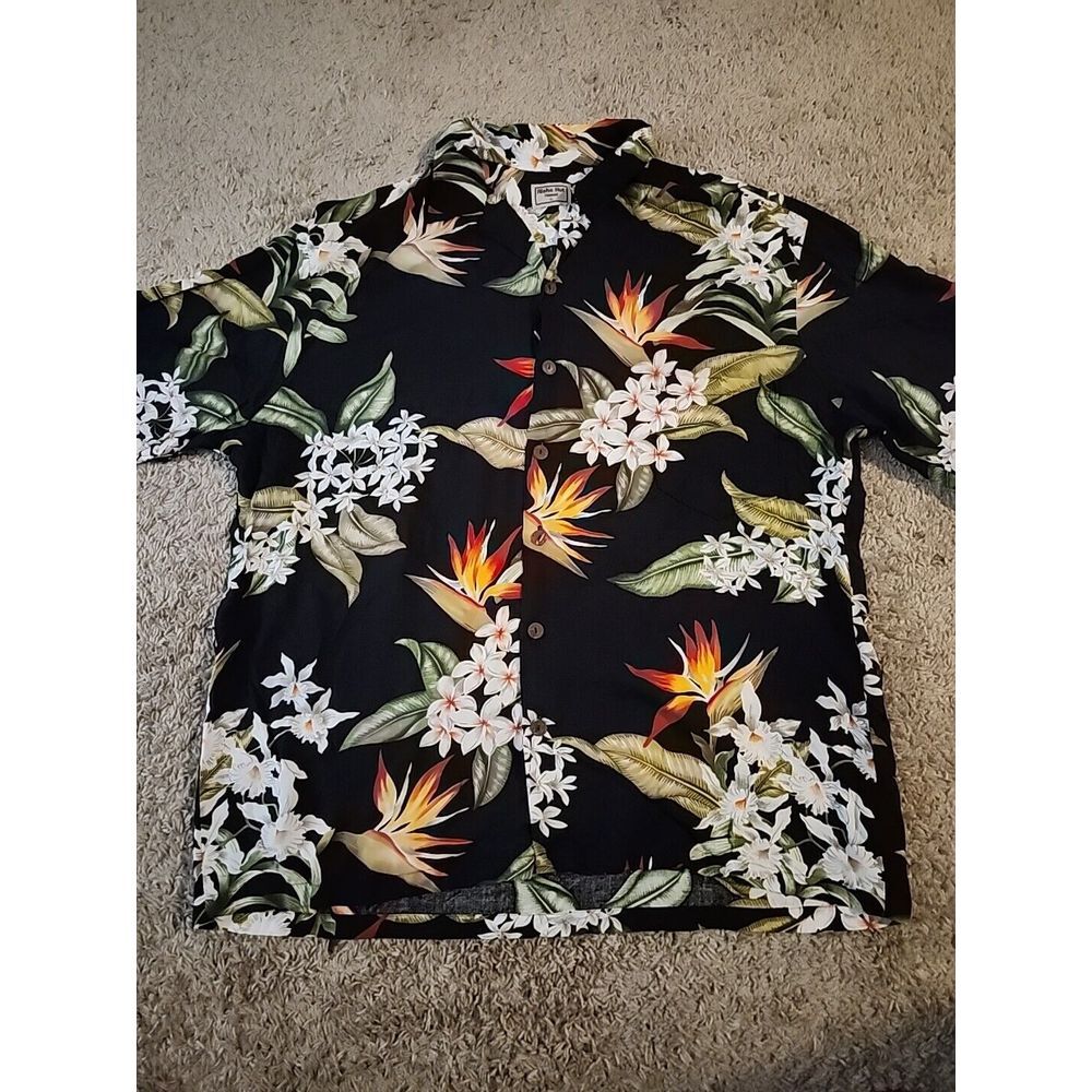 Aloha Hut Hawaiian Shirt Mens Size XL 100% Rayon Short Sleeve Black